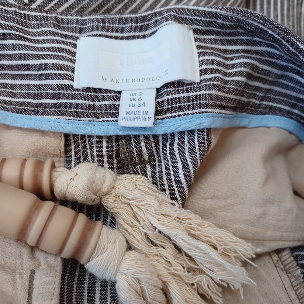 Ett Twa Anthropologie Striped Wide Leg Pants Brown White Rope Belt Tassel Size 2 - Picture 10 of 15